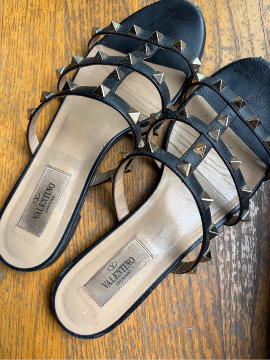 Valentino Garavani Shoes - Valentino Garavani Black Studded Triple-Strap Slide Mules